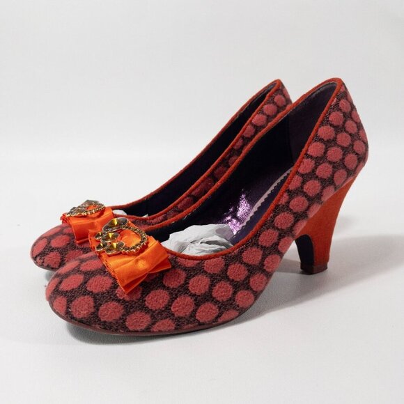 Poetic Licence Orange Polka Dot High Heel Pumps Jewel Accent SZ 40.5 9.5 - Picture 1 of 14